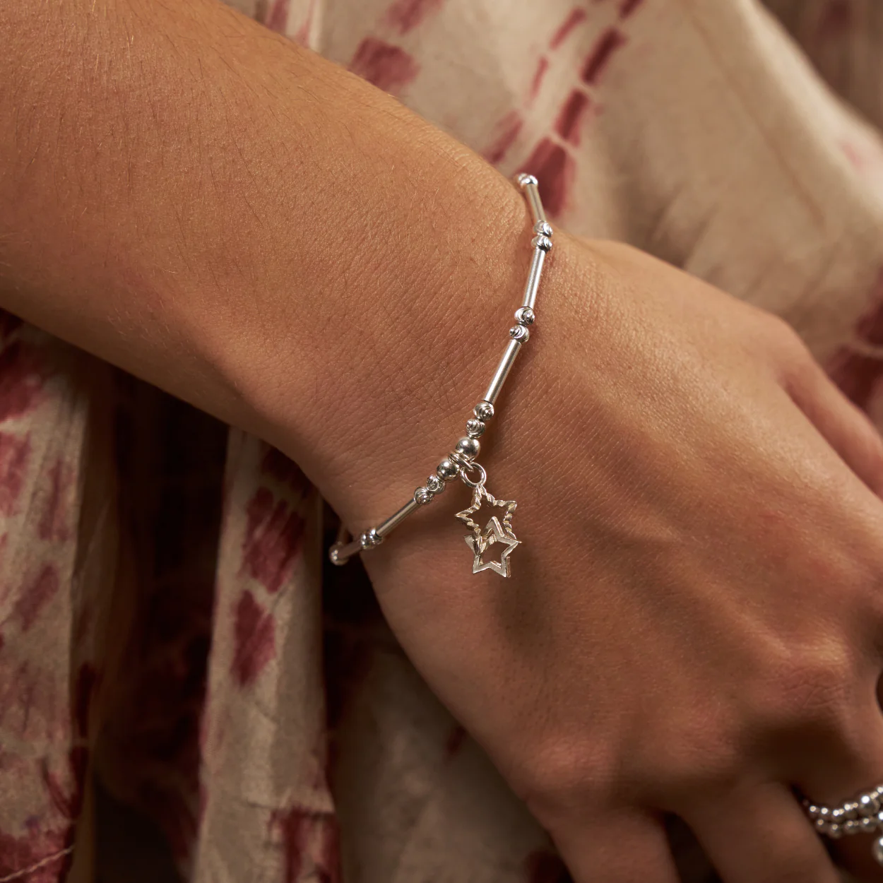 Dainty Moon Cut Sparkle Interlocking Star Bracelet - Image 2