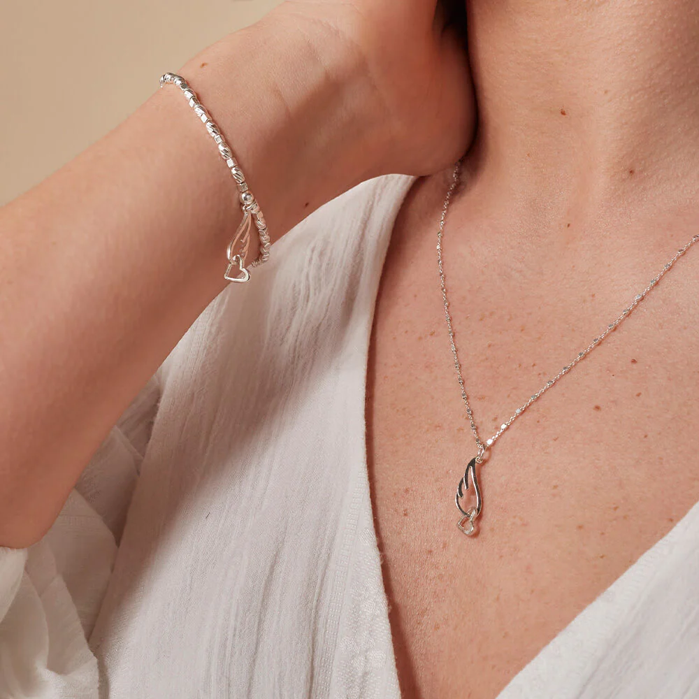 Delicate Cube Chain Interlocking Heart & Angel Wing Necklace - Image 5