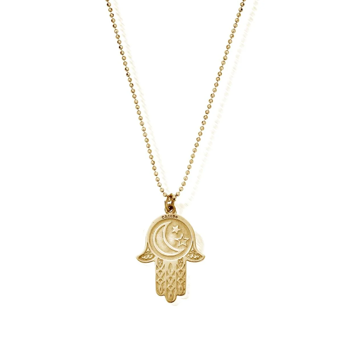 Diamond Cut Chain With Moon & Star Hamsa Hand Pendant - Image 4