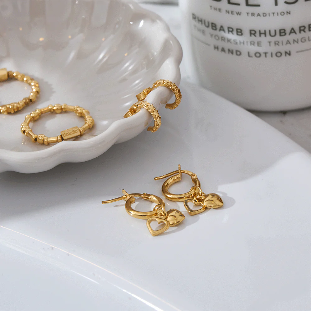 Double Heart Small Hoop Earrings - Image 3