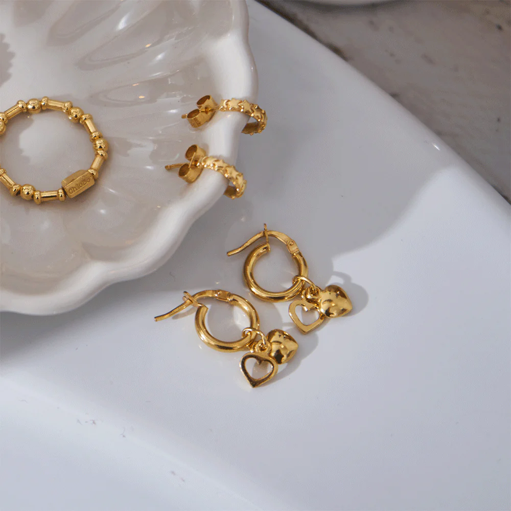 Double Heart Small Hoop Earrings - Image 4