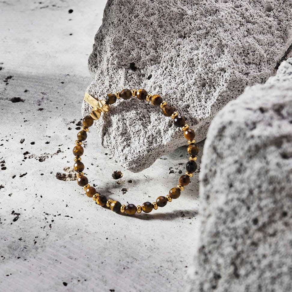 Men's Gold Tiger's Eye Slim Round Bracelet - Image 3