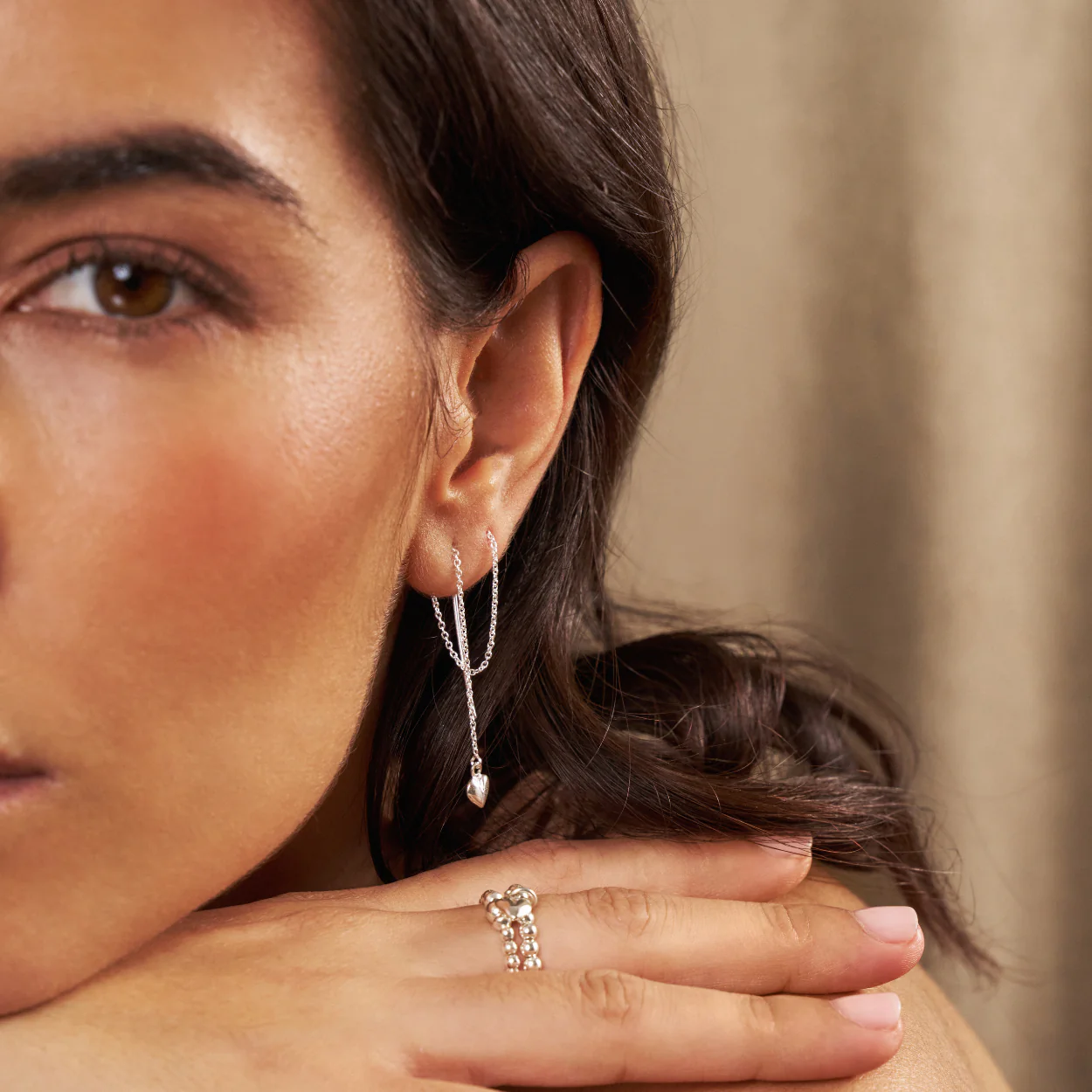 Mini Puffed Heart Pull Through Earrings - Image 2