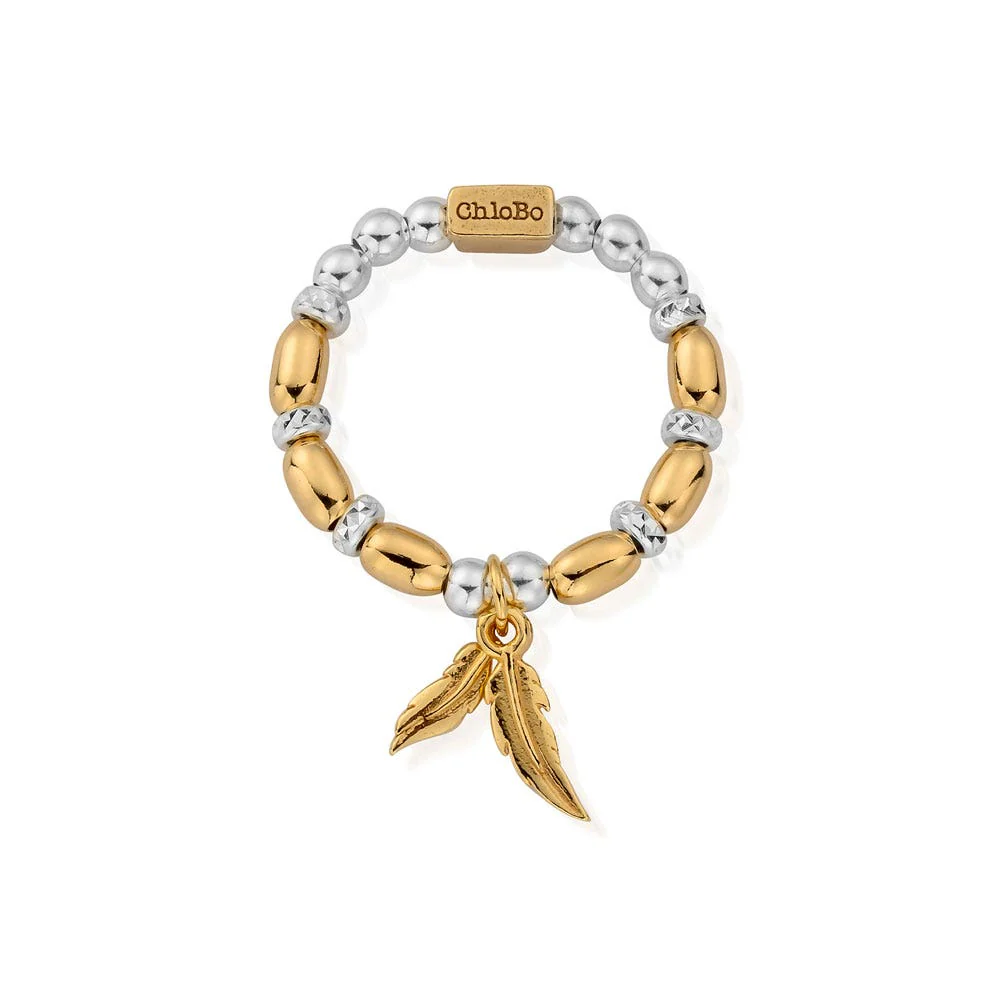 Mixed Metal Dainty Double Feather Ring - Image 5