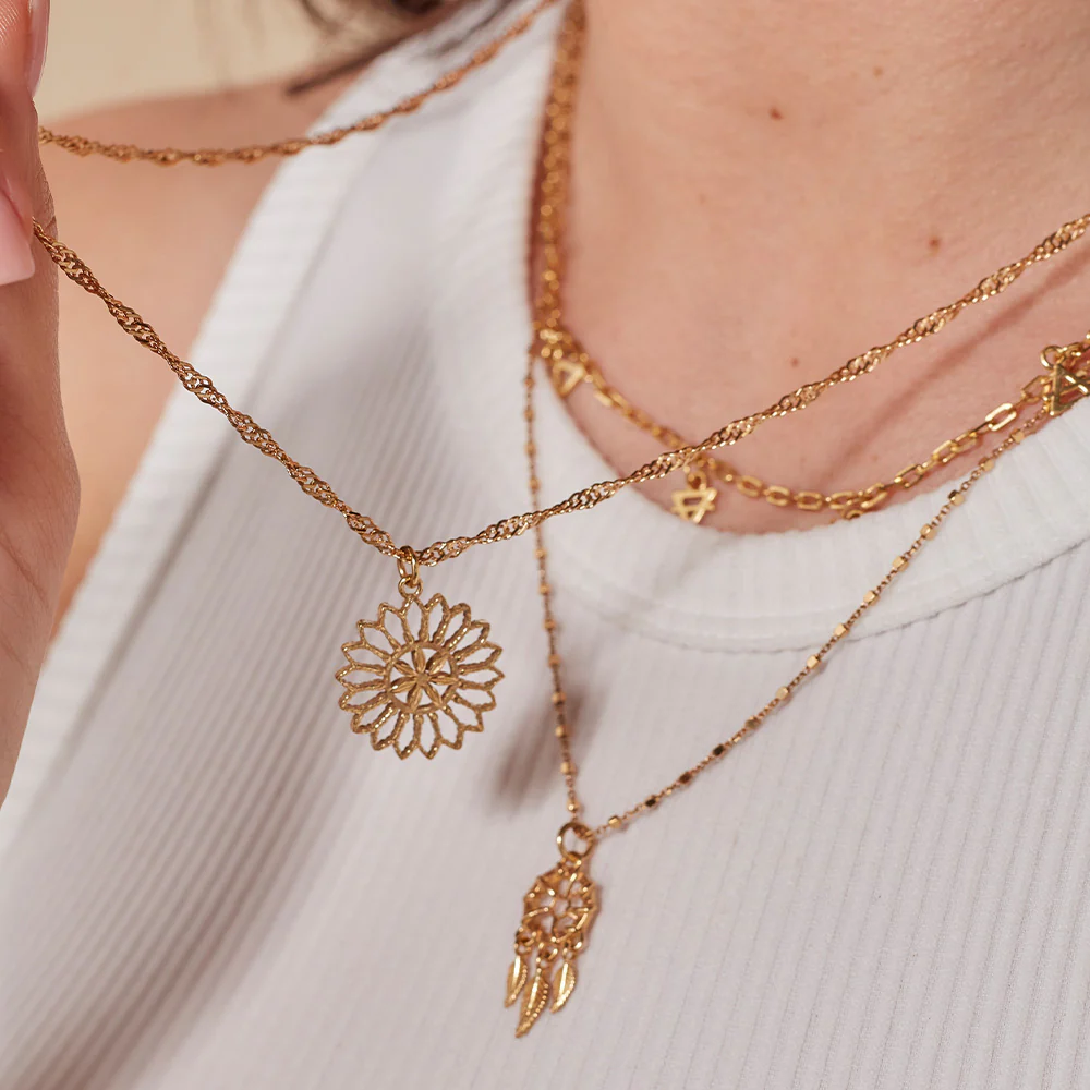 Twisted Rope Chain Flower Mandala Necklace - Image 6
